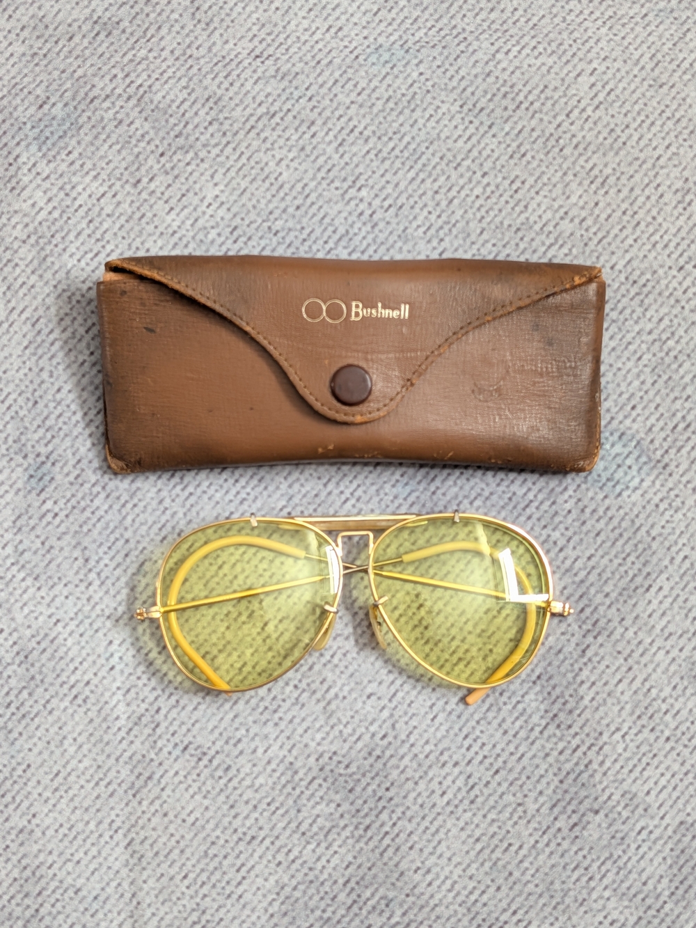 Vintage Bushnell Aviator Metal Wrap Yellow Shooting Sunglasses Glasses Korea